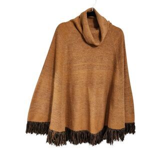 L&B Poncho L/XL mustard Yellow Black Fringe Western Country Cowgirl Boho